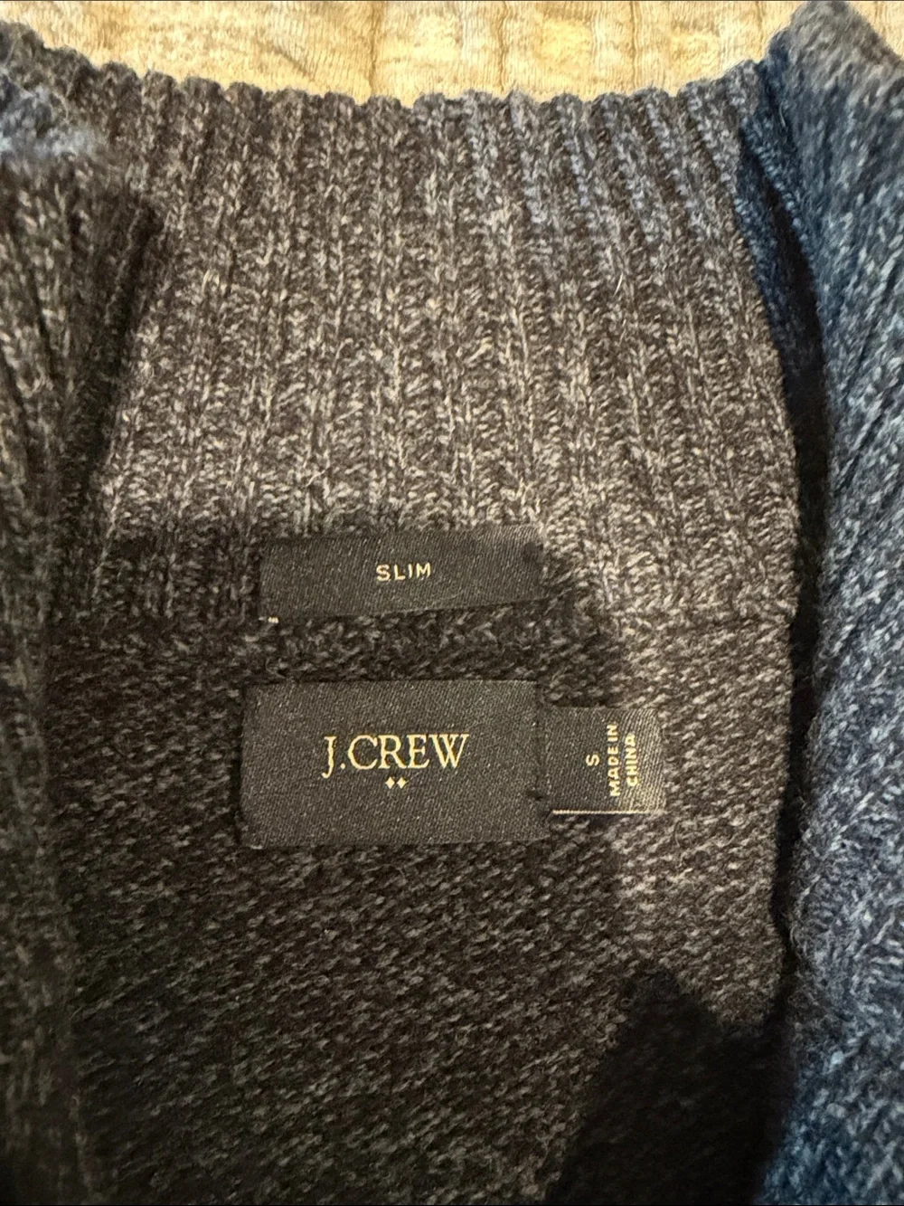 J. Crew Men's Heathered Charcoal Blue Half-Zip Sweater